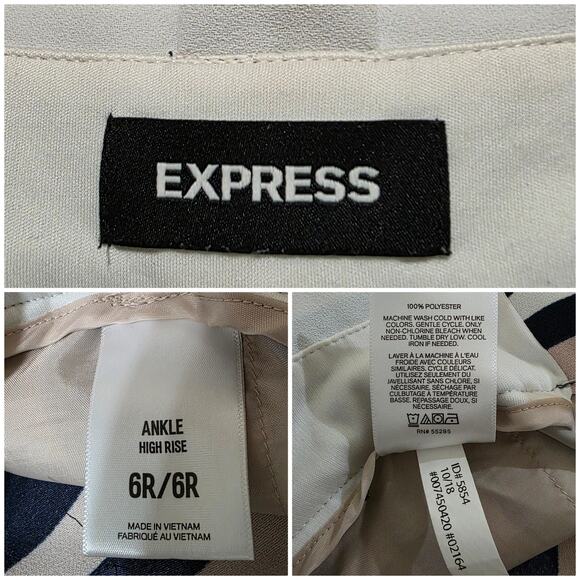 Express Ankle High Rise Striped Paperbag Pockets Sash Tie Pants, Size 6 Regular - Picture 3 of 6